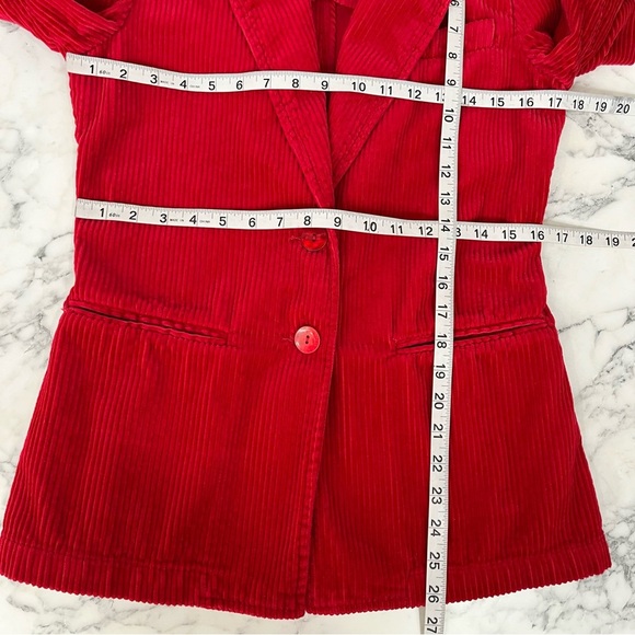 Vintage Newport News red wide tooth corduroy blazer jacket shoulder pads Size 4 - Picture 10 of 13